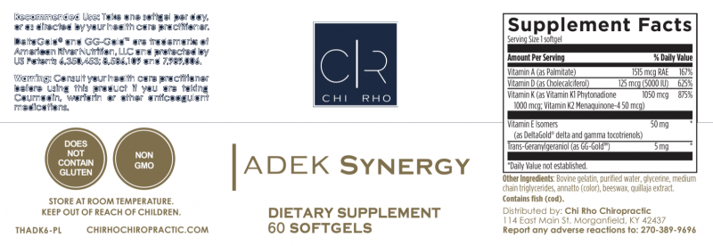 Chi Rho Chiropractic - ADEK Synergy Supplement Facts